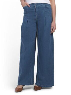 EDIT BY NINE Pleated Wide Leg Denim Pants